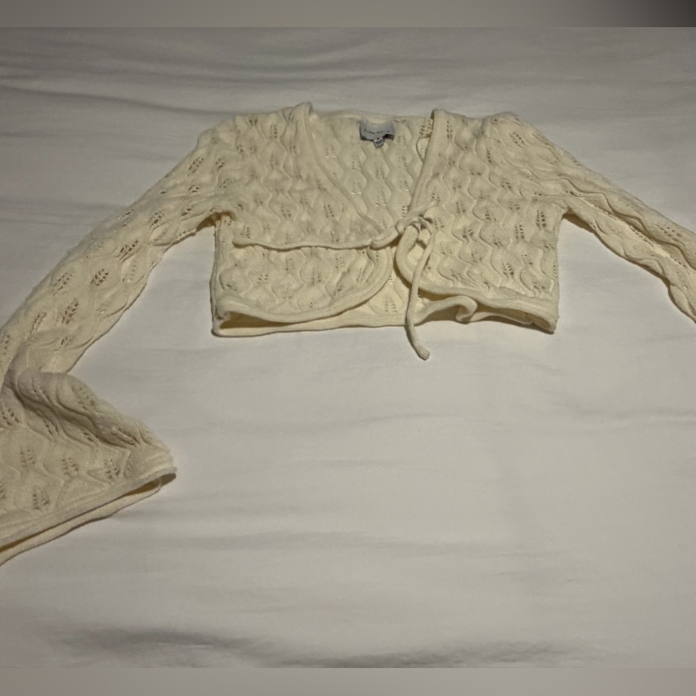 Pink Rose Cream Crochet Knit Cardigan